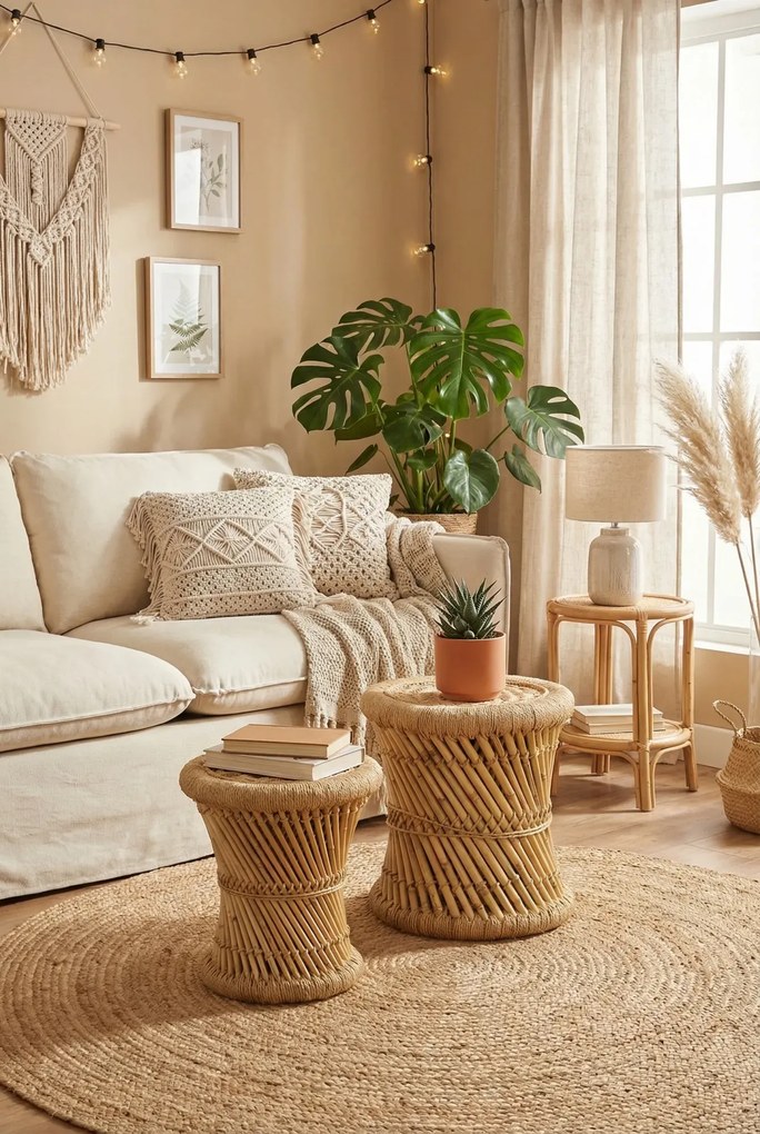 2 sztuki bambusowych stołków w stylu chindi G6-A39