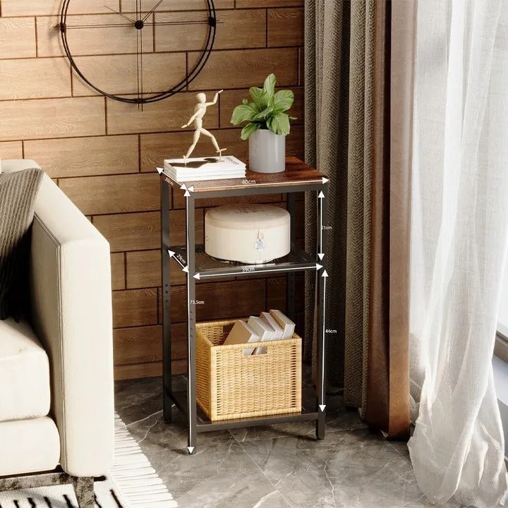 Stolik kawowy pomocniczy boczny z 2 półkami retro vintage loft brązowy