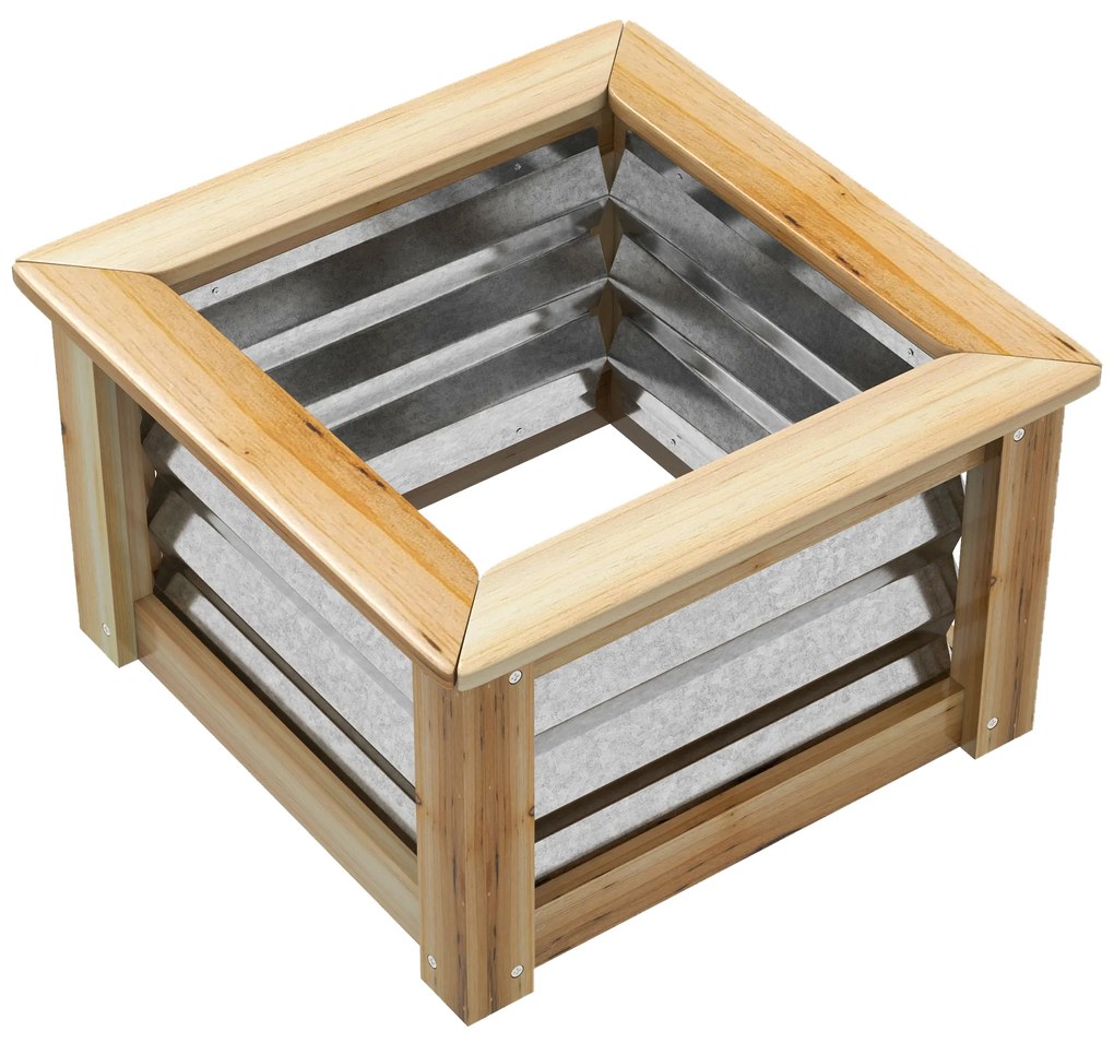 Outsunny Podwyższona skrzynia na rośliny, samoodwadniająca, otwarte dno, metal+drewno, 45 x 45 x 30 cm