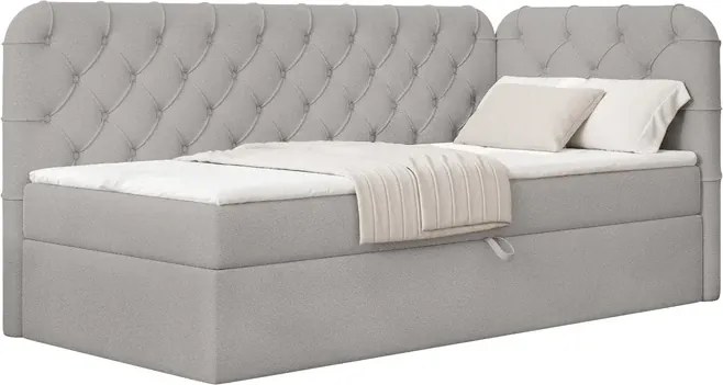 Łóżko Tapicerowane 90x200 cm VELA Młodzieżowe Prawostronne Szare Welurowe Glamour