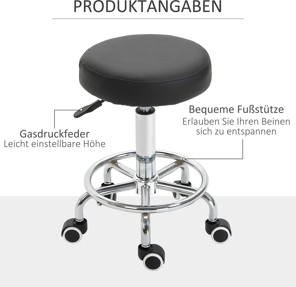 Vinsetto Taboret salonowy, regulowany, sztuczna skóra, do 110 kg, Ø42x50-64H cm, Czarny
