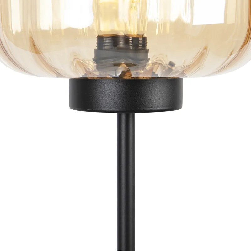 Designerska lampa podłogowa czarna z bursztynowym szkłem - QaraDesignerski Oswietlenie wewnetrzne