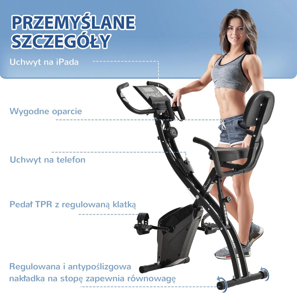 HOMCOM Rower treningowy Rower stacjonarny Składany Z parą kabli napinających 2 w 1 do użytku domowego Stalowy 51 x 97 x 115 cm Czarny | Aosom PL