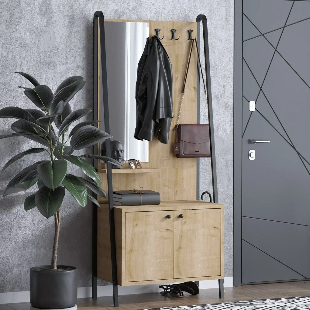 Wieszak z półką na buty Lumi Oak and Black
