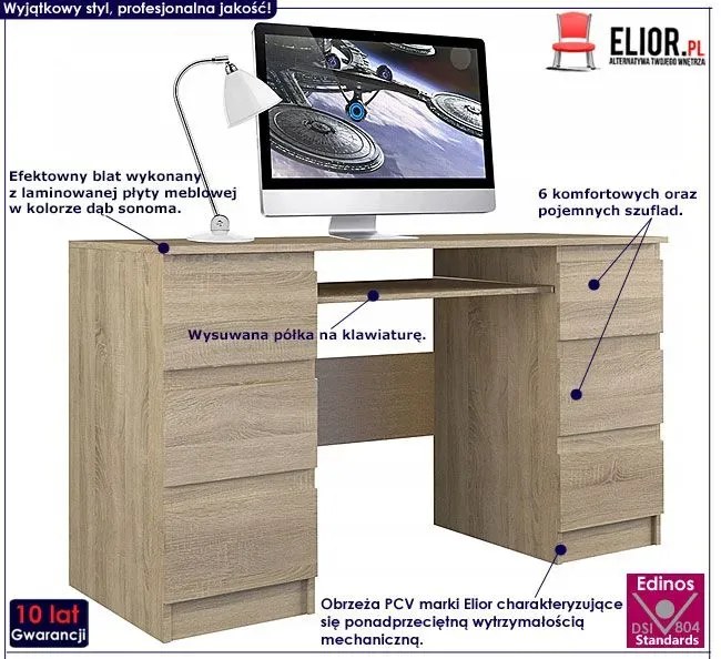 Młodzieżowe biurko z 6 szufladami F8-L16