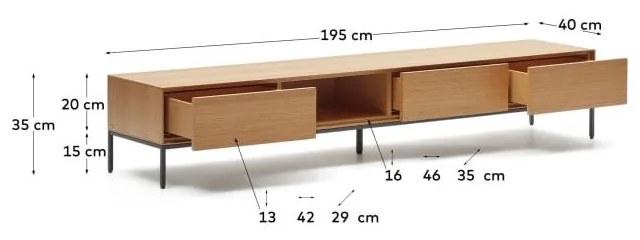 Szafka pod TV w dekorze dębu 195x35 cm Vedrana – Kave Home