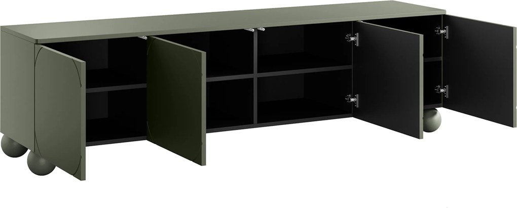 Szafka RTV Sonatia II 200 cm czterodrzwiowa na nogach kulach - oliwka