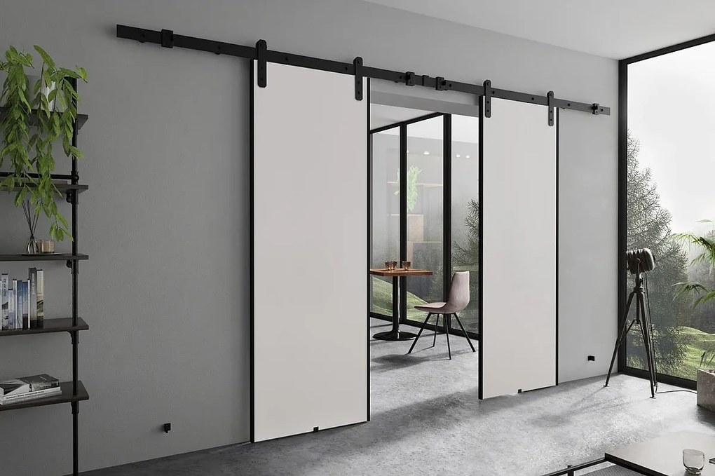 Emporius Drzwi przesuwne 150 cm Ares Duo - drzwi naścienne z systemem regulowanym oraz samodomykaczem - Biały