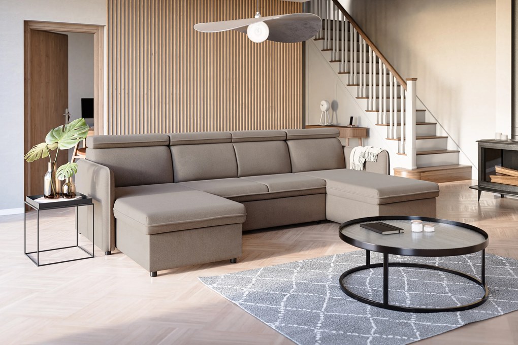 Narożnik z funkcją spania Barcelia U - beżowa tkanina Asti 03