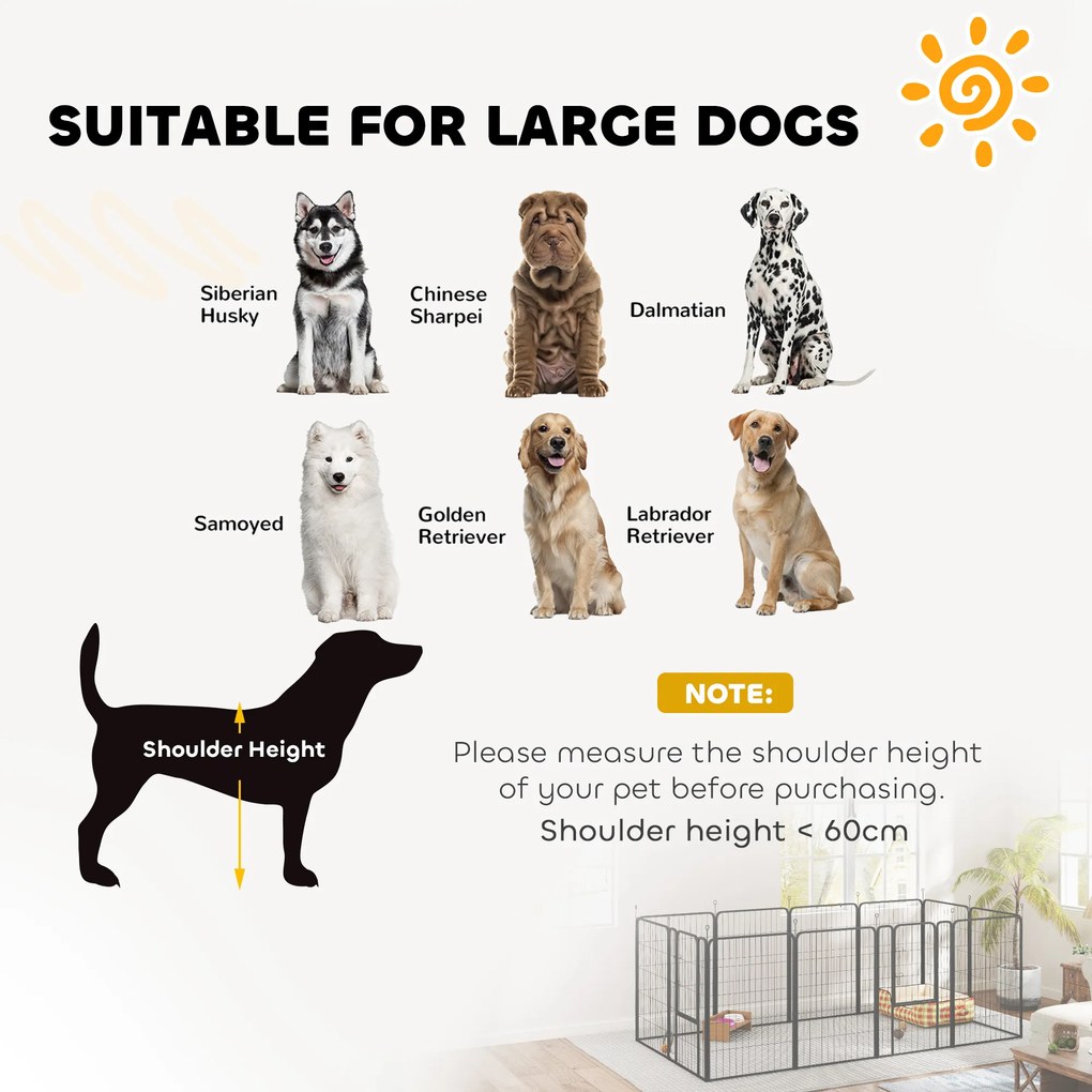 PawHut Wybieg dla Szczeniąt 4-boczny z 12 Panelami, Drzwi, Składany, 100cm Wysokość; Elastyczny i Praktyczny