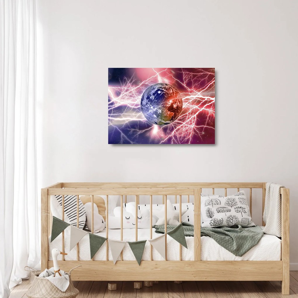 Obraz na szkle - Kula ziemska pod prądem (70x50 cm)