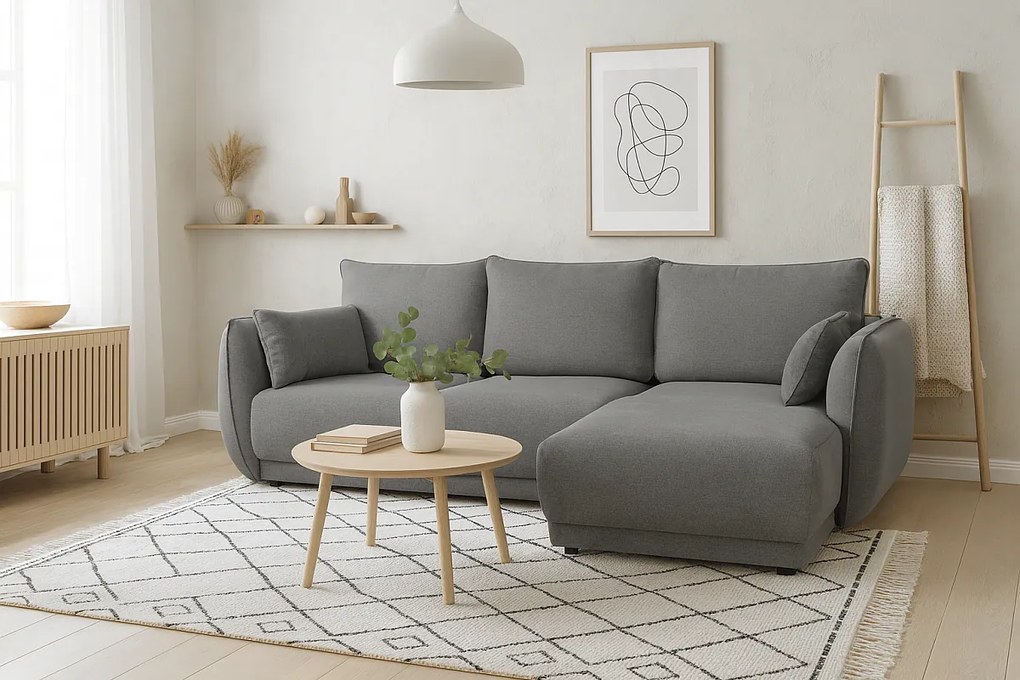 Narożnik prawy Loren z funkcją spania 250x150x90 cm – tkanina Raven 7 szara