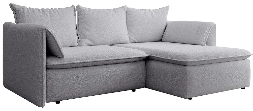 Kanapa narożna prawostronna rozkładana z szarą teksturowaną tapicerką - TEODORA