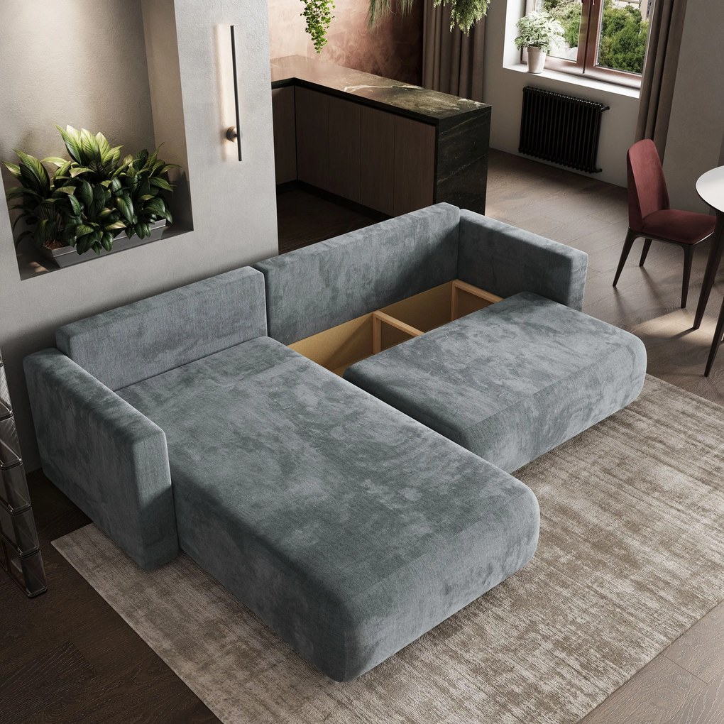 Masseno Narożnik TURIN z funkcją spania i pojemnikiem na pościel Narozniki L, Rozkładana sofa - Szary, MONOLITH 85