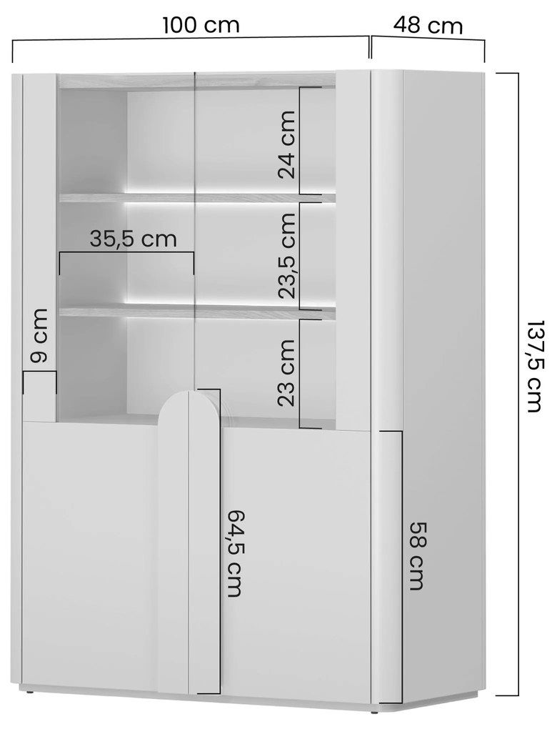 Witryna Amilio do salonu 100 cm - kaszmir / dąb olejowany / uchwyty kaszmir