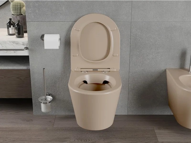 Mexen Rico miska wc Rimless z deską wolnoopadającą slim, duroplast, cappuccino mat - 30724064