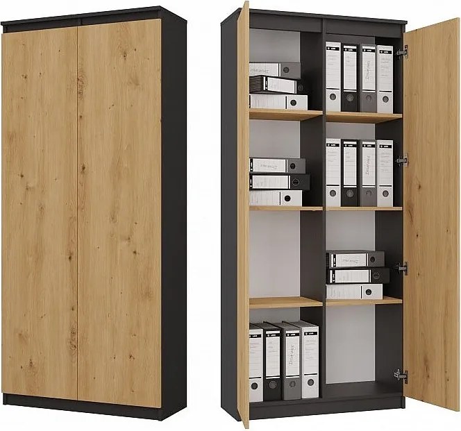 Regał Hemn RS-80 | Antracyt/Dąb Artisan | 80x35x180 cm |  Salon, Biuro Regał Zamykany 8 Półek