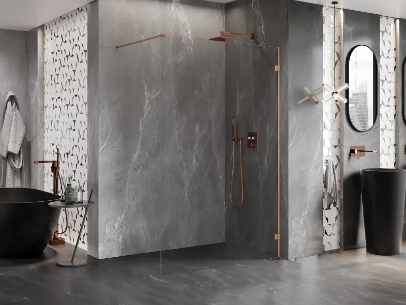 Mexen Lunar ścianka prysznicowa Walk-in prawa 80 x 200 cm, transparent 8 mm, miedź szczotkowana - 830-080-000-65-00-P