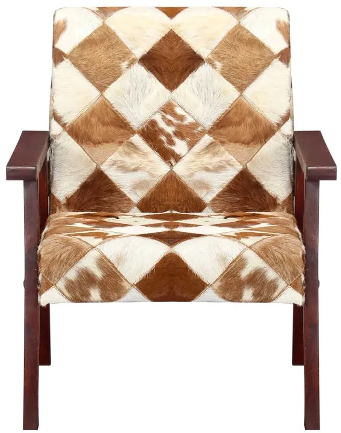 Drewniany tapicerowany skórą naturalną fotel lisek F7-B44