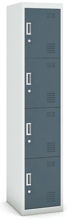 Szafka skrytkowa, 4 schowki, 1800 x 380 x 450 mm, demontaż, zamek cylindryczny, drzwi ciemnoszare