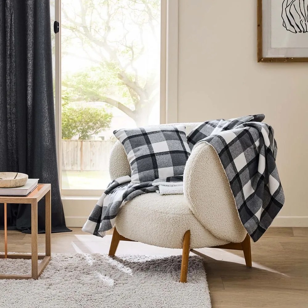 Szary koc z materiału sherpa 125x150 cm Ecossais – douceur d'intérieur