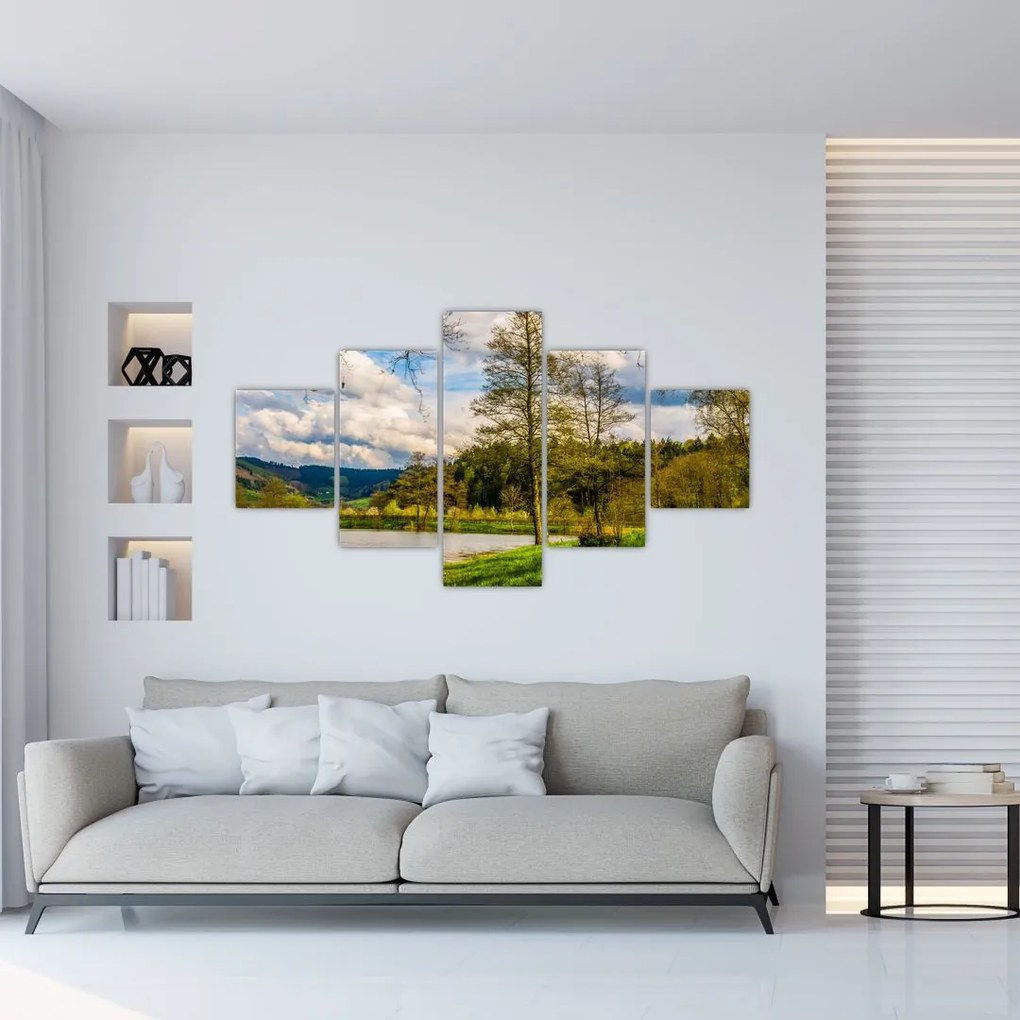 Obraz łodzi nad jeziorem (125x70 cm)