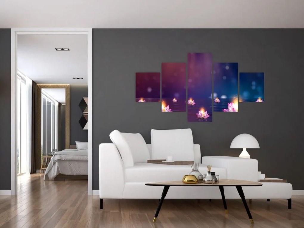 Obraz - Magiczne lilie wodne (125x70 cm)