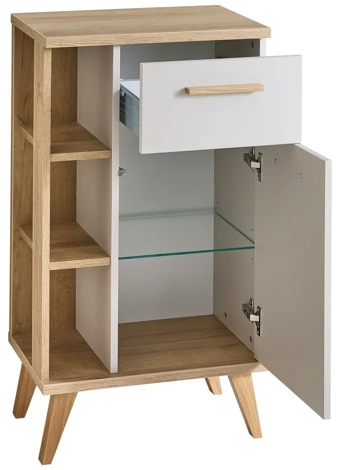 Kremowo-naturalna niska szafka łazienkowa w dekorze dębu 50,5x89,5 cm Quickset 966 – Pelipal