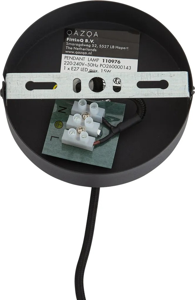 Lampa wisząca Japandi czarna z białym lnianym kloszem 50cm - Rieu