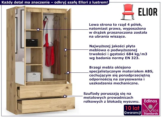 Szafa z lustrem na ubrania dąb artisan - Scando