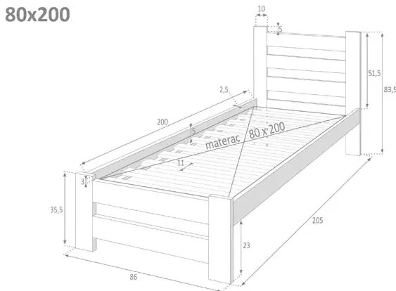 Drewniane jednoosobowe łóżko skandynawskie 80x200 P5-T95