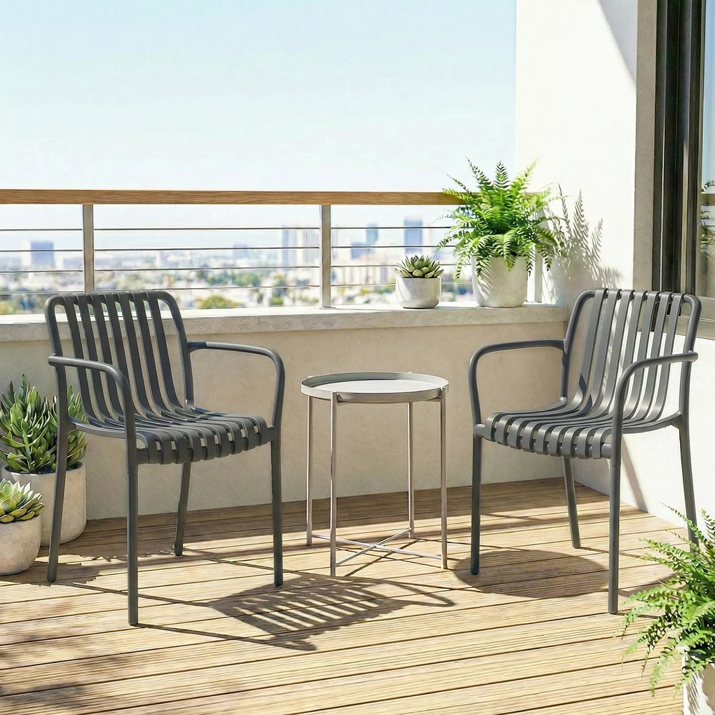 Outsunny Krzesła ogrodowe 4 szt. składane krzesła tarasowe z lamelowym siedziskiem i podłokietnikami, ergonomiczne, ciemnoszare | Aosom PL