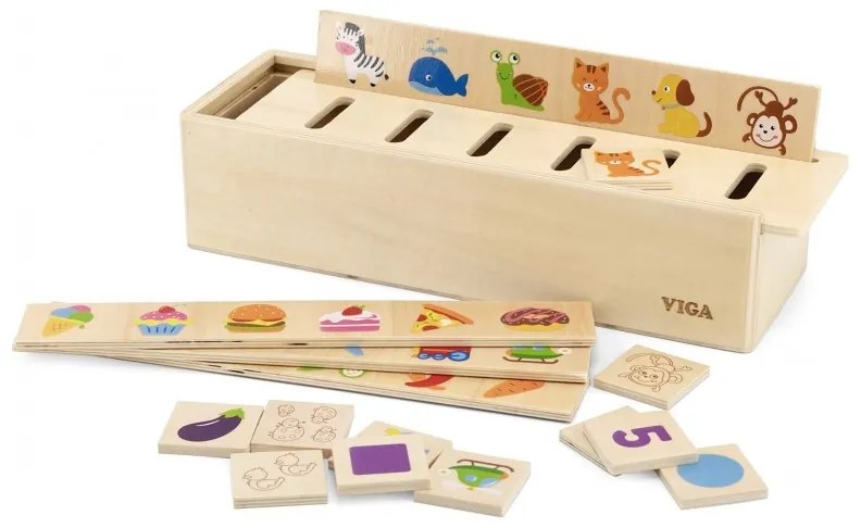 Viga drewniany edukacyjny sorter gra zwierzątka owoce warzywa montessori