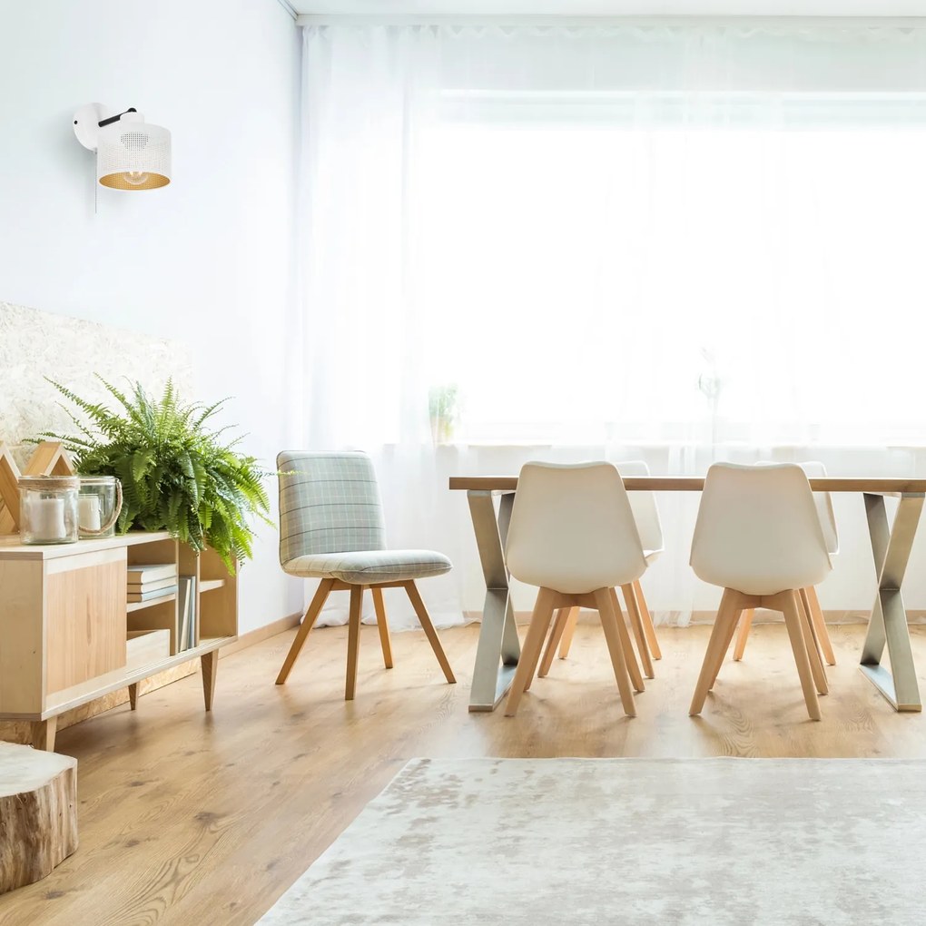 Biały kinkiet z włącznikiem jednopunktowy z białym abażurem SHWD-BE-10