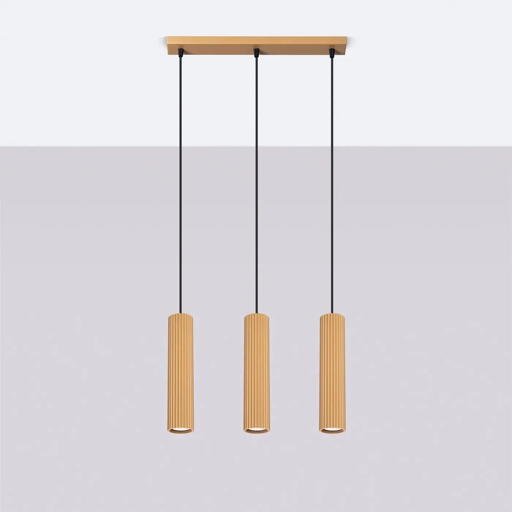 Lampa wisząca KARBON 3L złota ryflowana SOLLUX  LIGHTING