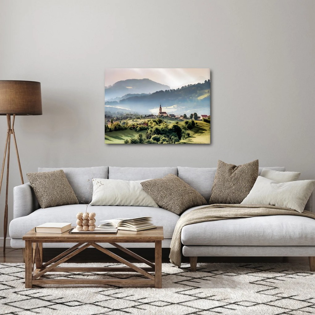 Obraz - wieś we mgle (70x50 cm)