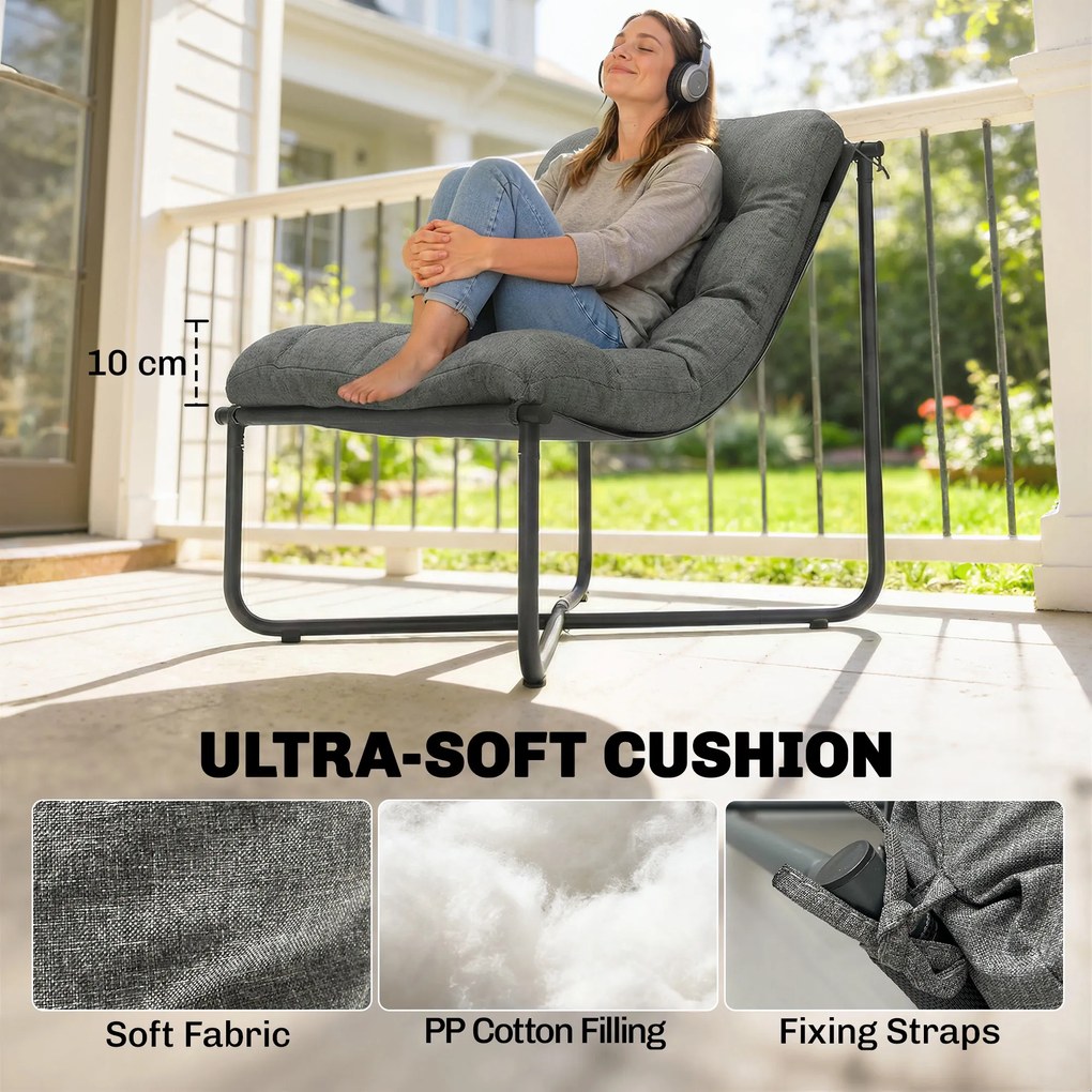 Outsunny Fotel Lounge Outdoor Ergonomiczny fotel ogrodowy z przyjazną dla skóry poduszką Szerokie siedzisko Stalowy stelaż Ciemnoszary | Aosom PL