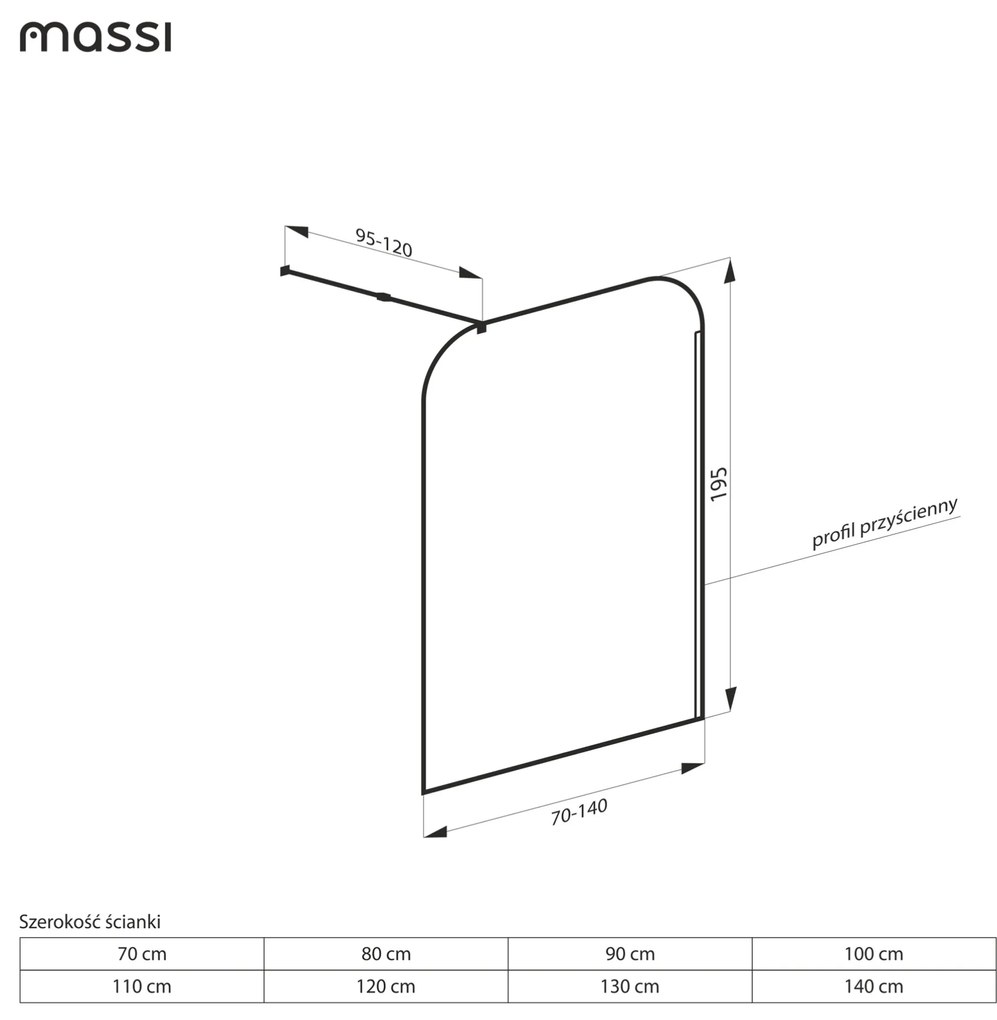 Ścianka prysznicowa Walk-in szkło satynowe matowe 8 mm MOLIS Satin Square MASSI | rożne rozmiary : Kolor profili kabiny - złoty szczotkowany, Szerokość ścianki - 80 cm, Typ montażu - WALK in FIX (Do ściany)