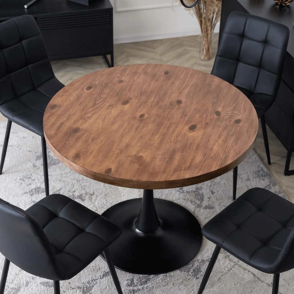 Stół Okrągły LINO 100 cm Dąb Rustykalny/Czarny Nowoczesny Loft