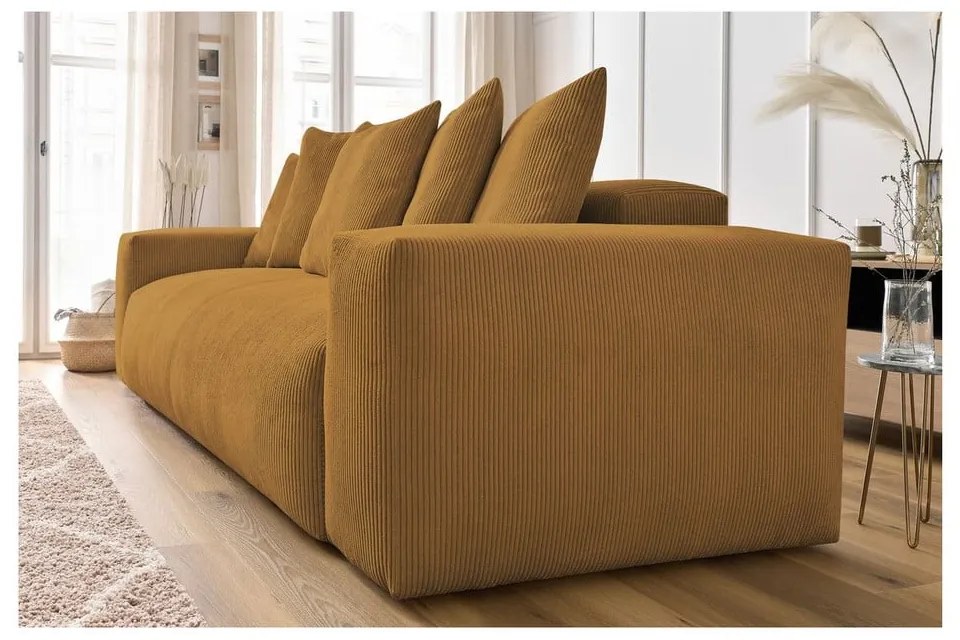 Musztardowa sztruksowa sofa 280 cm Voltaire – Bobochic Paris