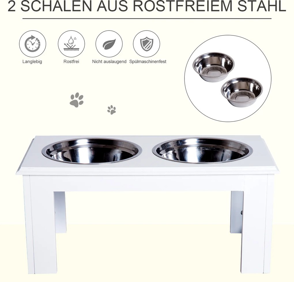 PawHut Miski Podwyższone dla Zwierząt 2 Miski Stal Szlachetna Biały dla Psów i Kotów | Aosom PL