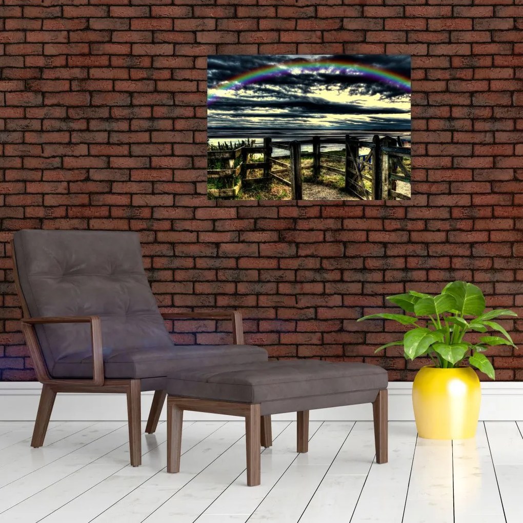 Obraz na szkle - tęcza nad morzem (70x50 cm)