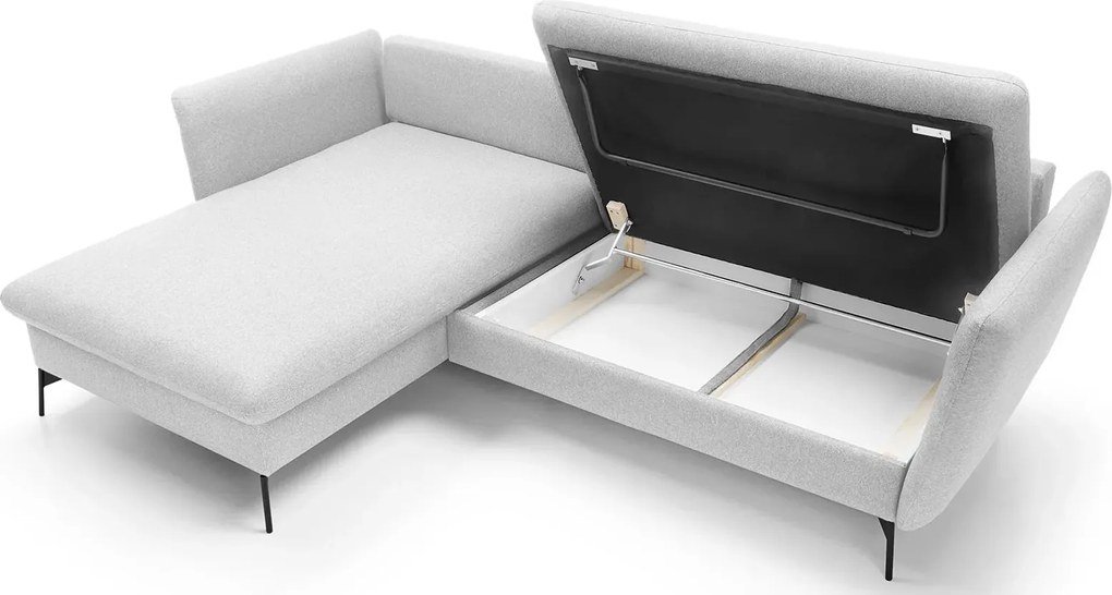 Jasnoszara kanapa narożna rozkładana z pojemnikiem K3-M49