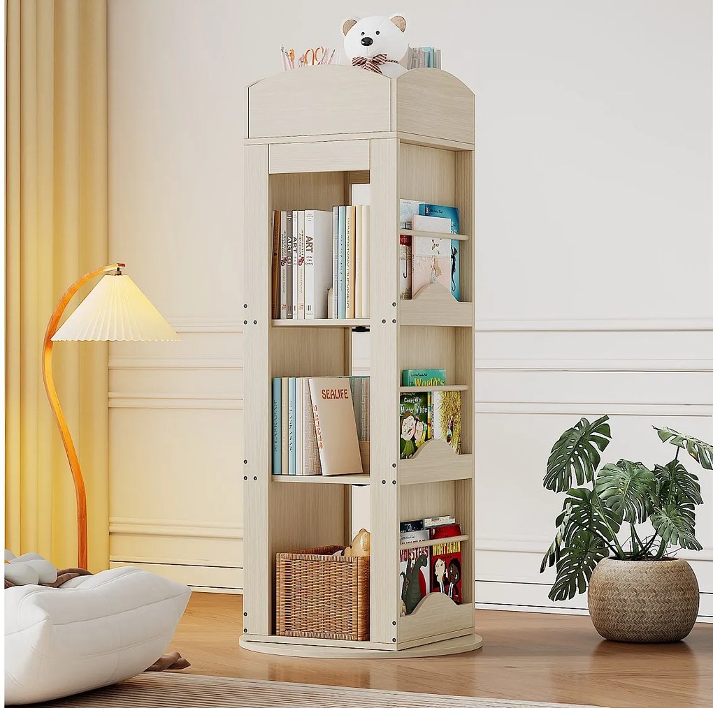 Obrotowy regał na książki - 63 x 63 x 142 cm - Półka do przechowywania dla dzieci i dorosłych - Płyta MDF - Naturalny