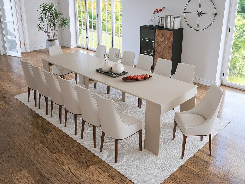 Stół konsolowy rozkładany na 12 osób – 6 wkładek – Beżowy – ONEGA