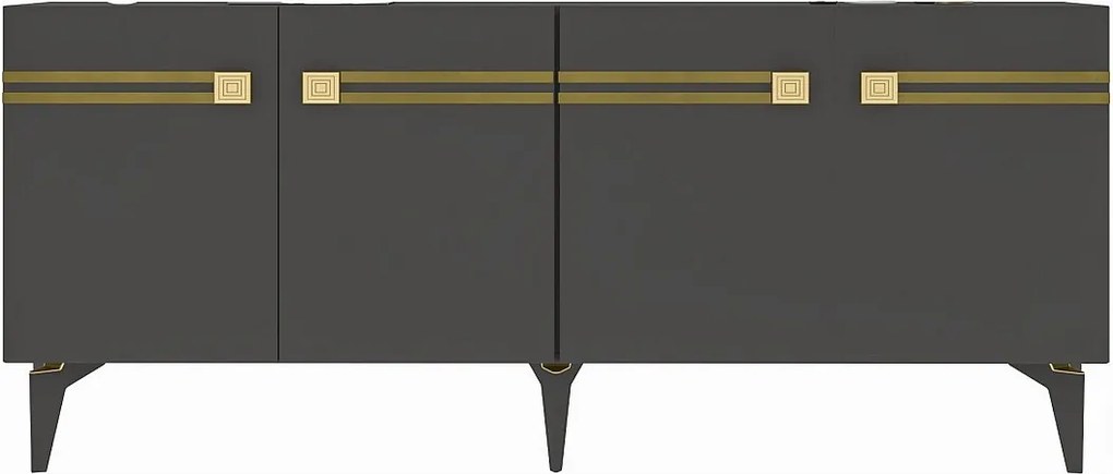 Komoda – 150 cm – Antracyt i złoto – Płyta wiórowa pokryta melaminą