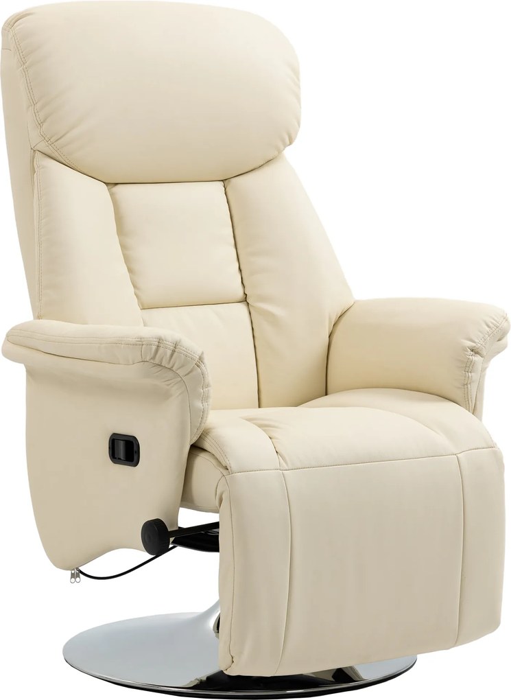 HOMCOM Fotel relaksacyjny, funkcja leżenia, wygląd skóry, podnóżek, do 150 kg, 78 x 80 x 109 cm, Kremowy | Aosom PL