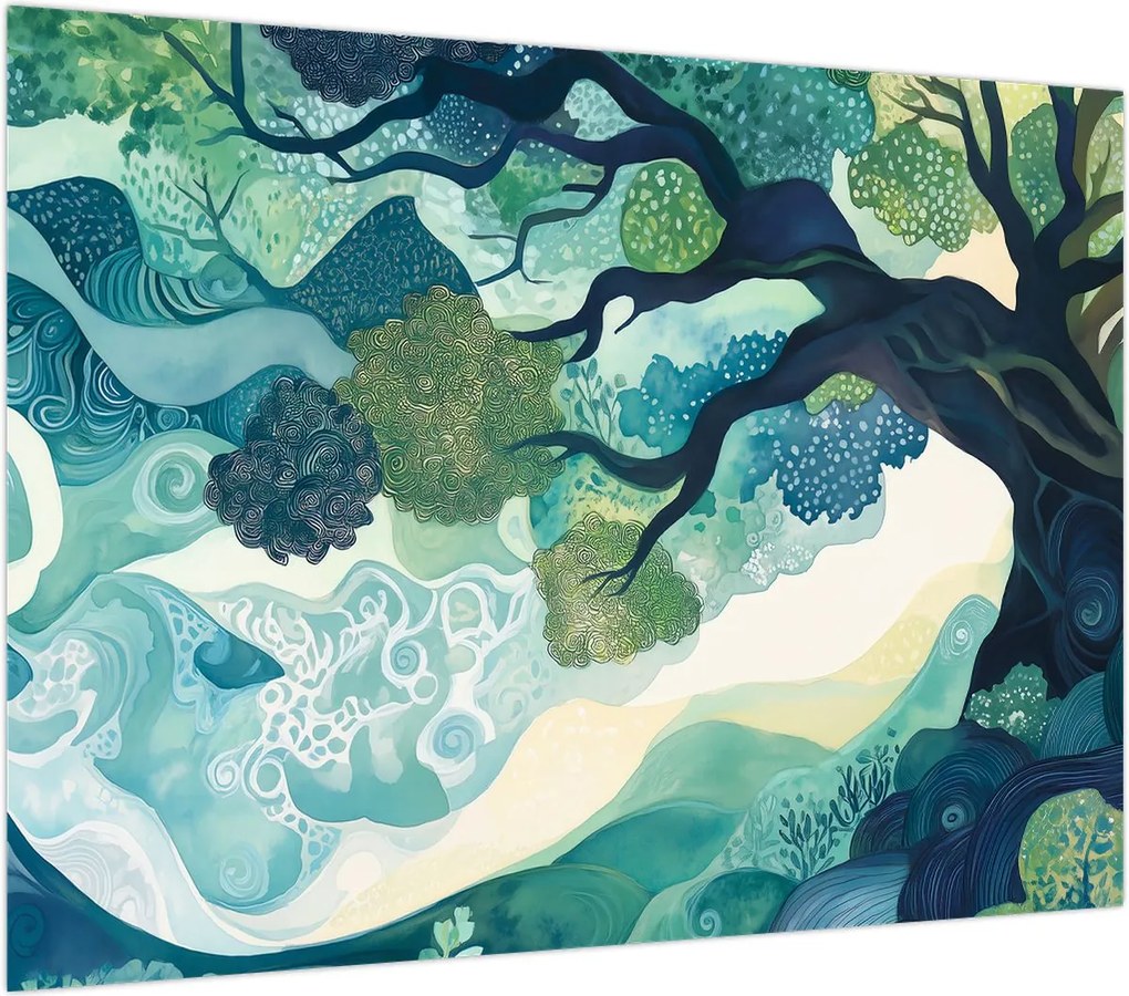 Obraz na szkle – Zielona korona drzewa życia (70x50 cm)