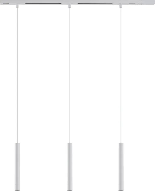 Nowoczesny system szynowy Slimline Keno z 3 białymi lampami wiszącymi 1-fazowy