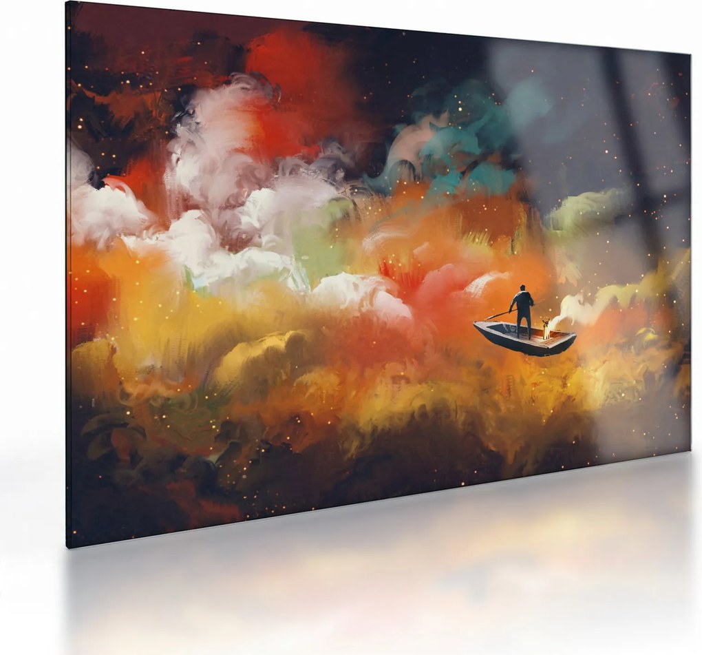 Obraz na szkle - człowiek unoszący się w kosmosie (70x50 cm)